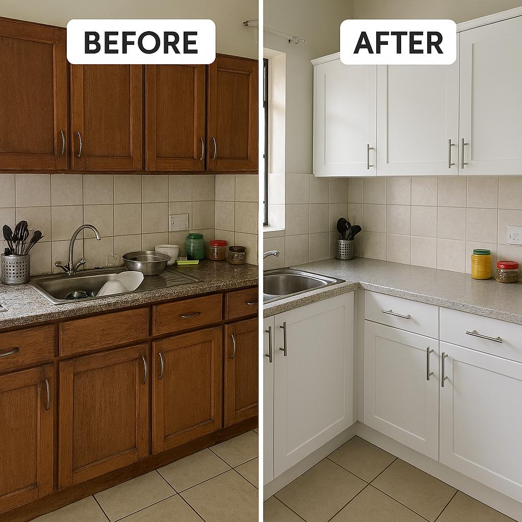 Before and after of cabinet refinishing
