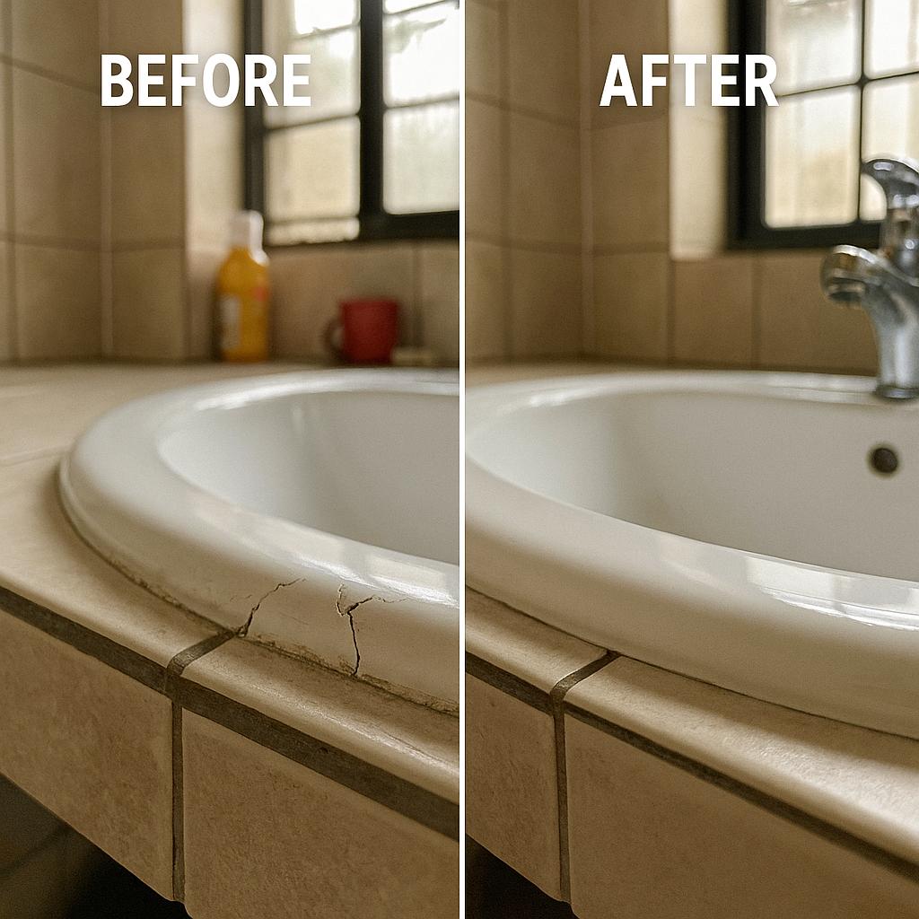 Before and after of chip and crack repair