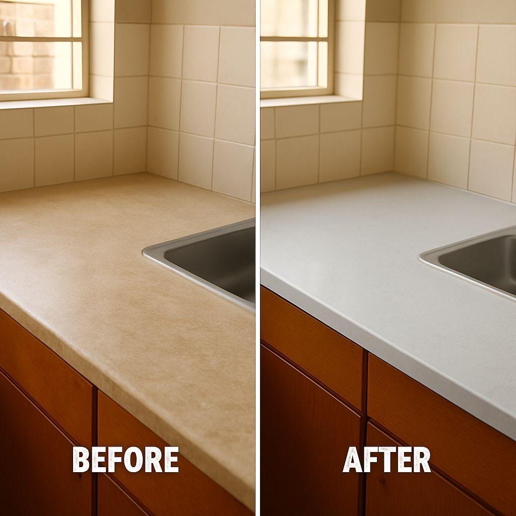 Before and after of countertop resurfacing
