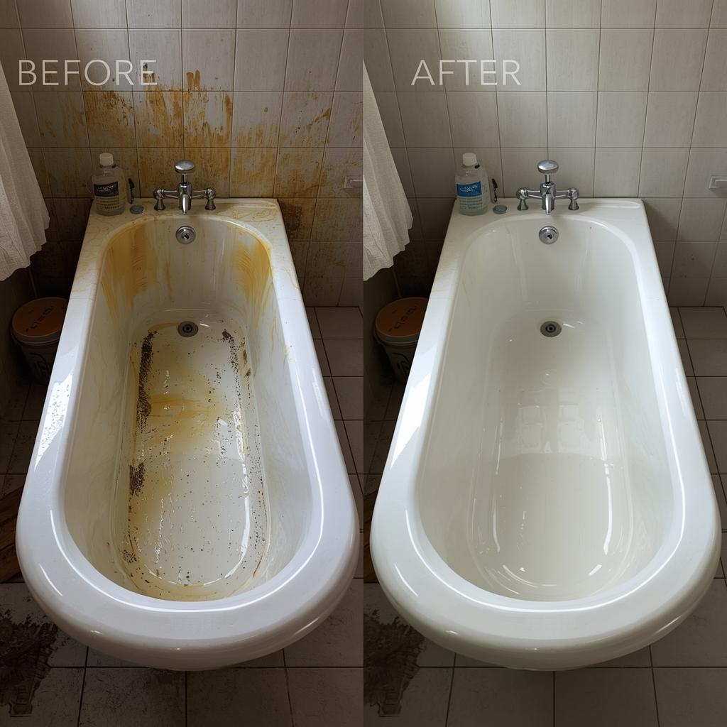 Before and after of a bathtub re-enameling project